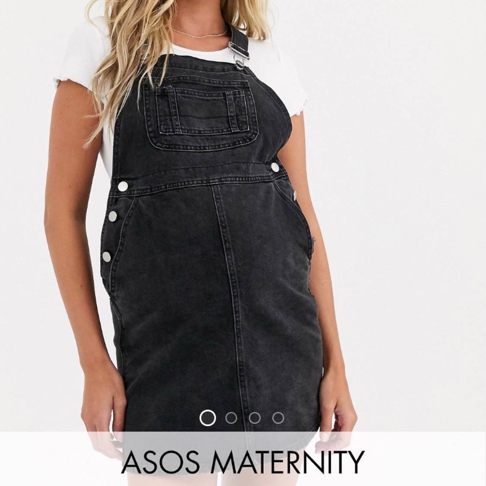 Maternity black denim overall dress